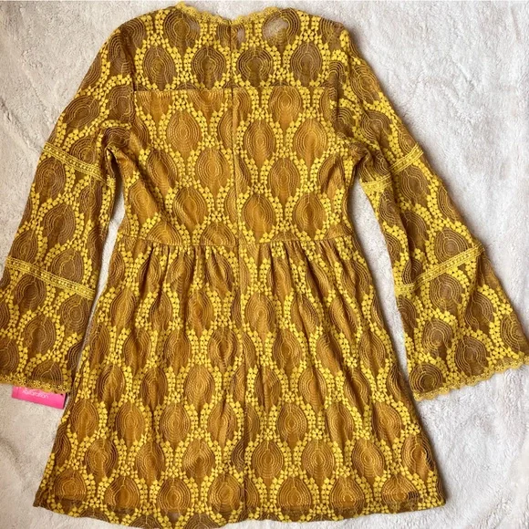 NWT Xhilaration Yellow Gold Lace Dress Women Size Medium - Picture 4 of 9